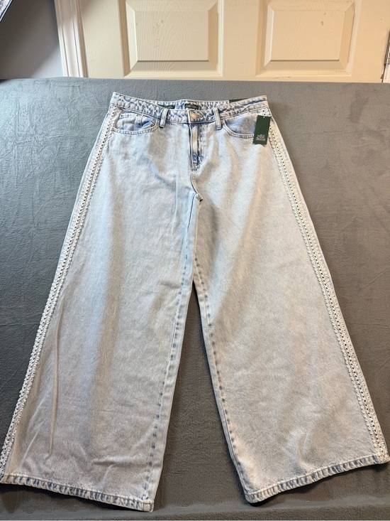 wild fable Denim - wild fable Light Blue Wide Leg Jeans with Lace Side Trim
